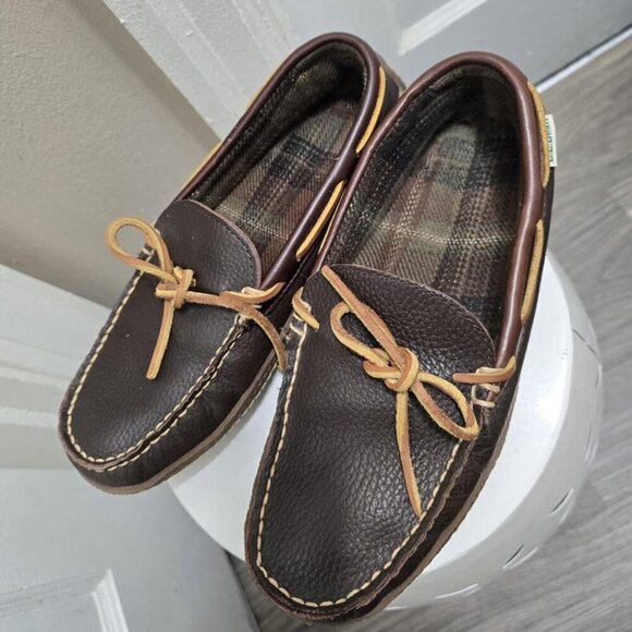 🌴LL Bean Mens Brown Handsewn Leather Moccasin Loafers Size 7✌️ - Picture 6 of 7
